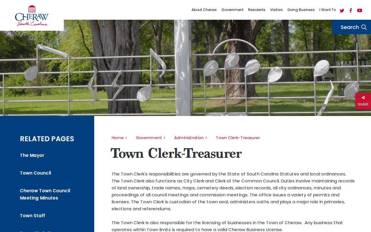 Cheraw FOIA page for municipal police arrest-record requests