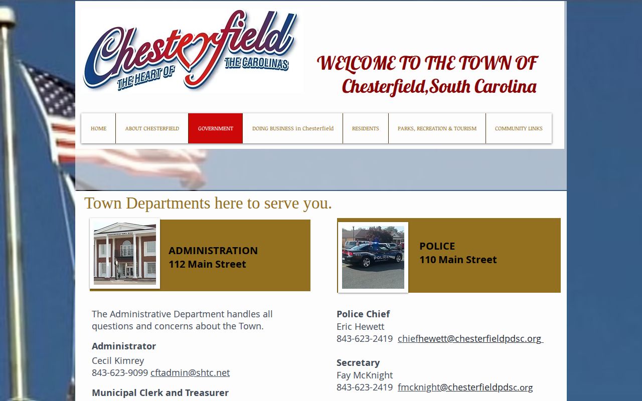 Town of Chesterfield department page with Chesterfield Police Department information