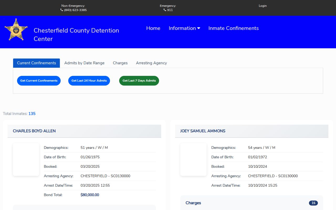 Chesterfield County CCDC official booking and current-confinement search