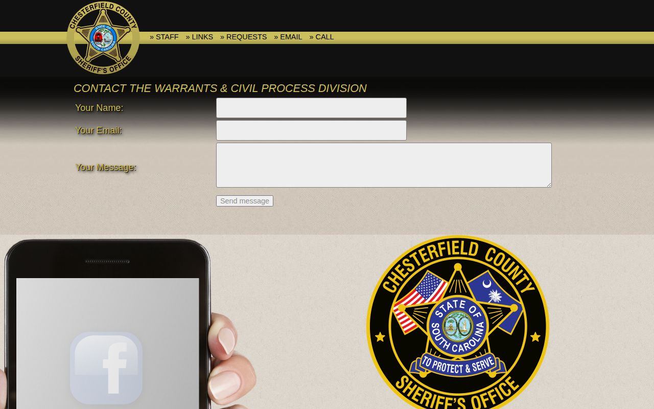 Chesterfield County Sheriff's Office official warrants and civil process contact route